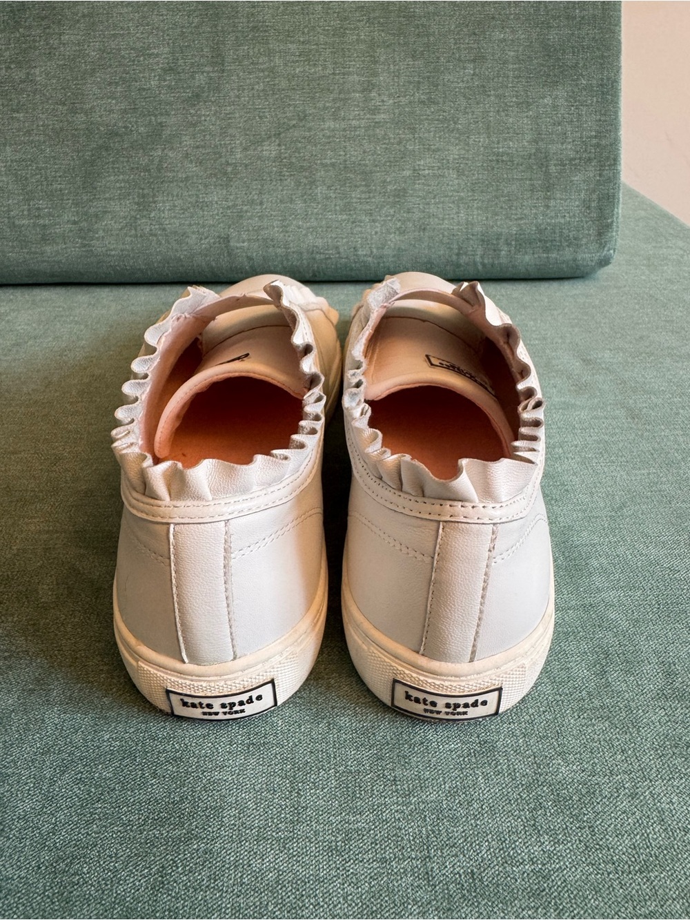 kate spade White Ruffle-Trim Leather Slip-On Sneakers - Picture 3 of 3